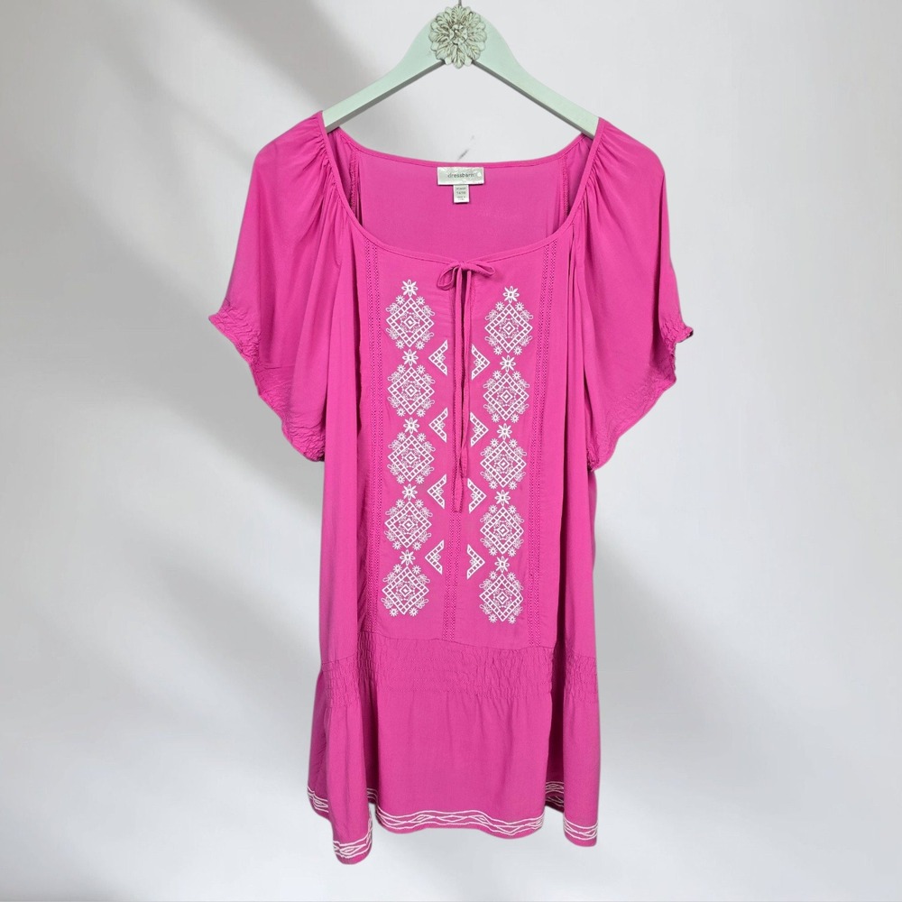 Dressbarn Boho-chic‎ Pink Embroidered Peasant Top Size 14/16 XL